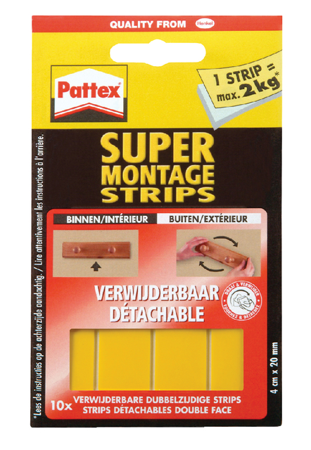 Supermontagestrip Pattex 2kg verwijderbaar 10 stuks