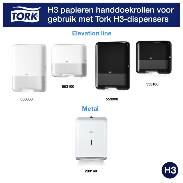 Handdoek Tork H3 Advanced singlefold 2-laags 248x230mm 15x250 vel wit 290163