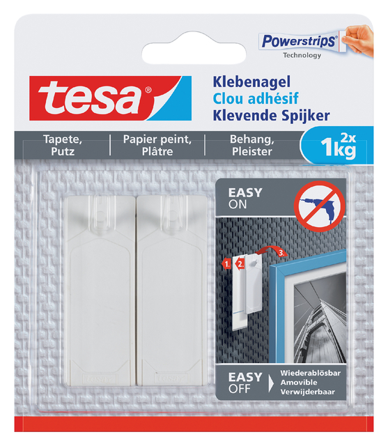 Klevende spijker tesa® behang en pleisterwerk 1kg wit 2 stuks