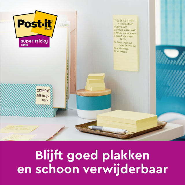 Memoblok Post-it 654 Super Sticky 76x76mm canary yellow 12 stuks