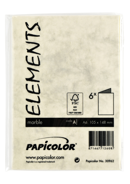 Correspondentiekaart Papicolor dubbel 105x148mm marmer ivoor pak à 6 stuks