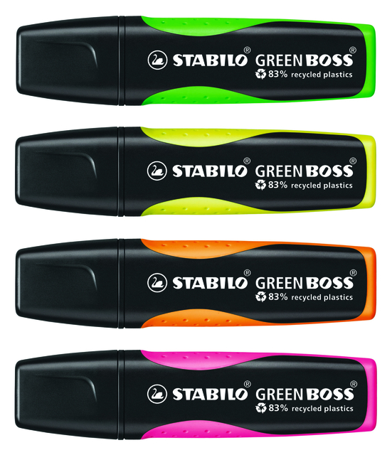 Markeerstift STABILO GREEN BOSS 6070/4 assorti etui à 4 stuks