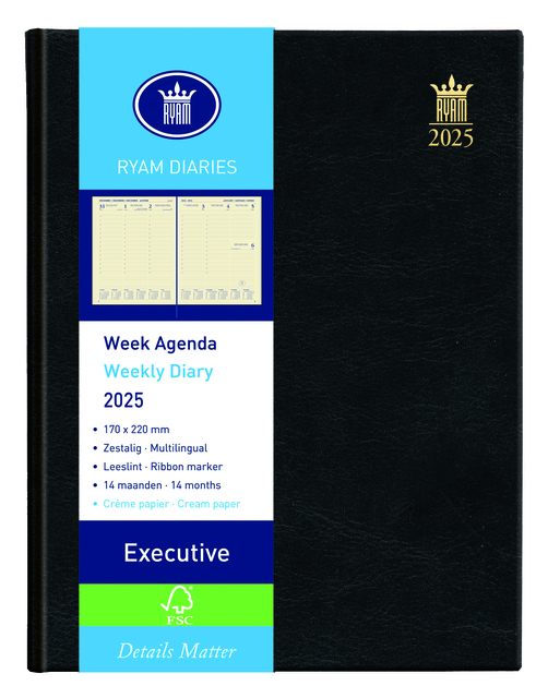 Agenda 2025 Ryam Executive Mundior 7dagen/2pagina's zwart