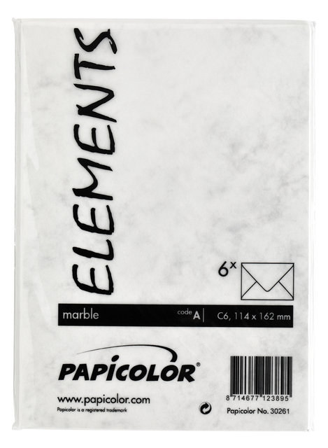 Envelop Papicolor C6 114x162mm marble grijs pak à 6 stuks