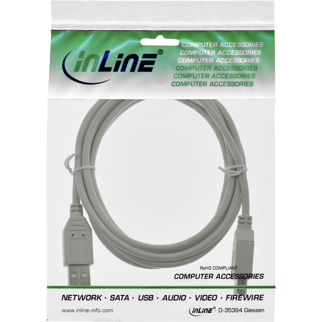 Kabel Inline verlengkabel USB-A 2.0 M-V 3 meter grijs