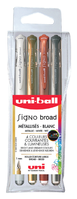 Rollerpen Uni-ball Signo breed metallic assorti etui à 4 stuks