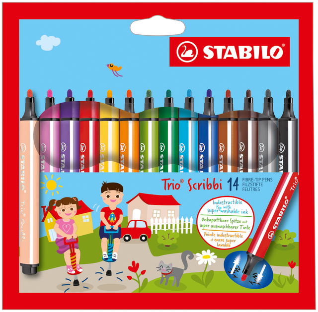 Viltstift STABILO Trio Scribbi 368/14 assorti etui à 14 stuks