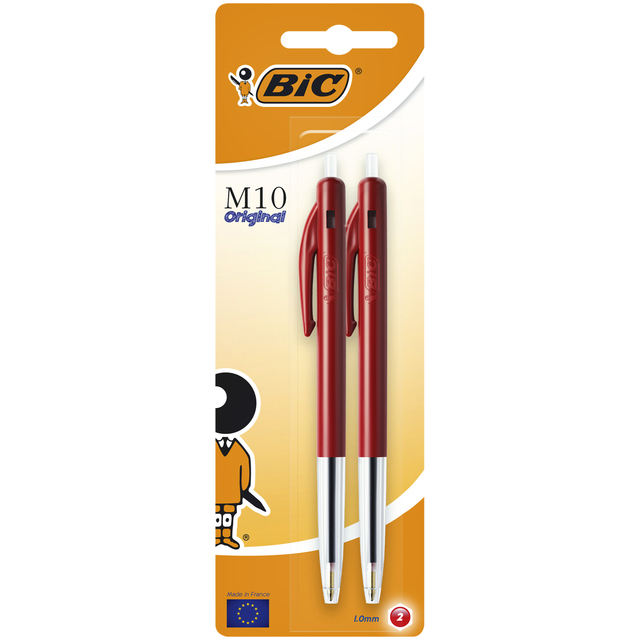 Balpen Bic M10 medium rood bister à 2 stuks