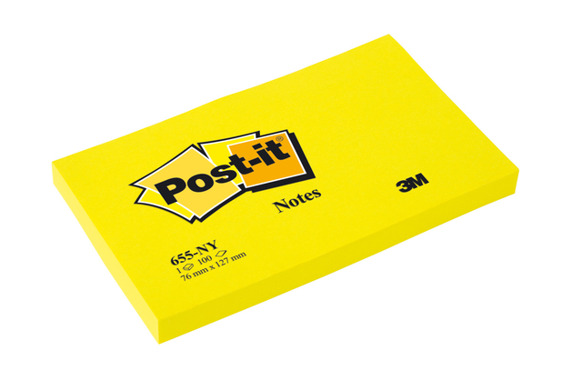 Memoblok Post-it 655 76x127mm 100 vel per blok neon geel