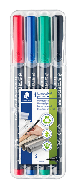 Viltstift Staedtler Lumocolor 313 permanent S set à 4 stuks assorti