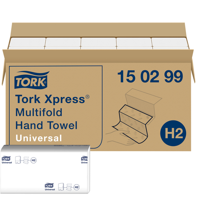 Handdoek Tork H2 Xpress Universal multifold 2-laags 213x234mm 20x237 vel wit 150299