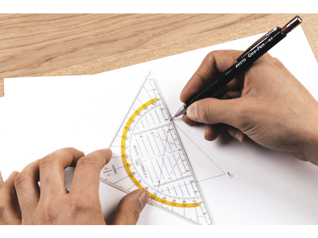 Geodriehoek Aristo 1552 160mm transparant met gele rand