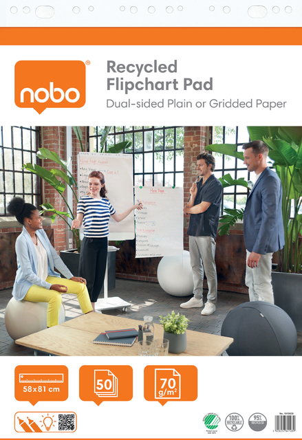 Flipoverpapier Nobo Gerecycled 58x81cm dubbelzijdig rol 50 vel