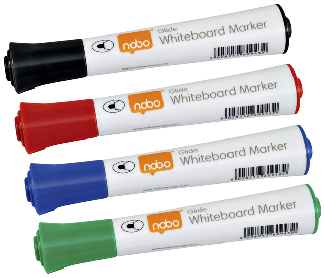 Whiteboardmarker Nobo Glide rond assorti 3mm 4st