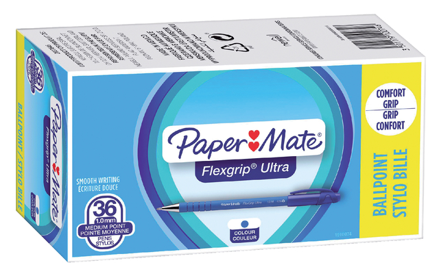 Balpen Paper Mate Flexgrip Ultra medium blauw valuepack 30+6 gratis