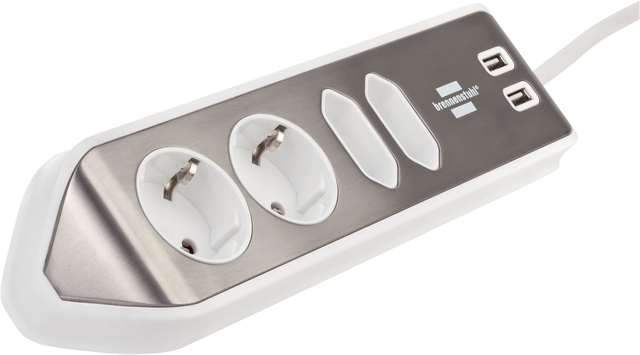 Stekkerdoos Brennenstuhl bureau Estilo 4 voudig inclusief 2 USB 2 meter wit/zilver