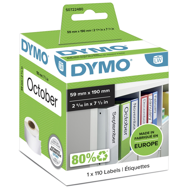 Etiket Dymo LabelWriter naamkaart ordner 59x190mm 1 rol á 110 stuks wit