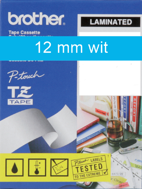 Labeltape Brother P-touch TZe-535 standaard 12mm wit op blauw