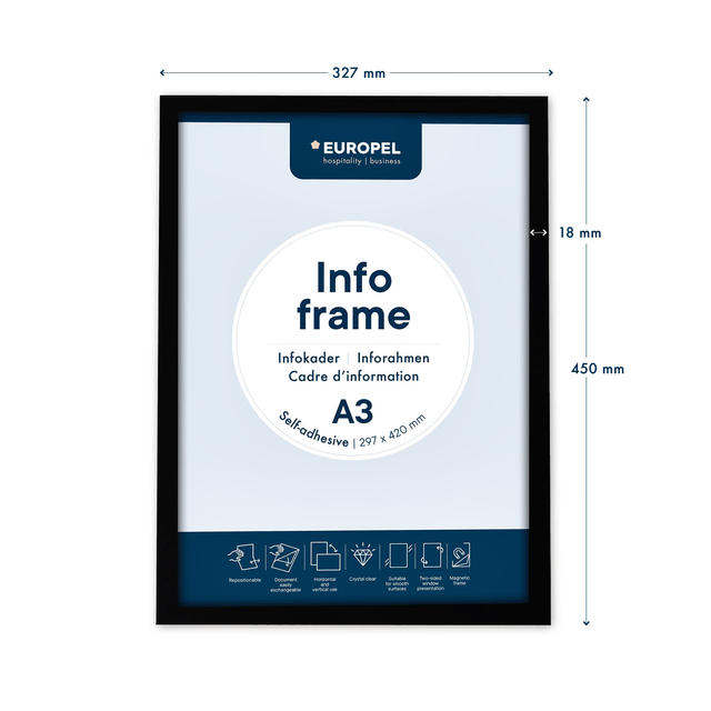 Infokader Europel zelfklevend A3 zwart