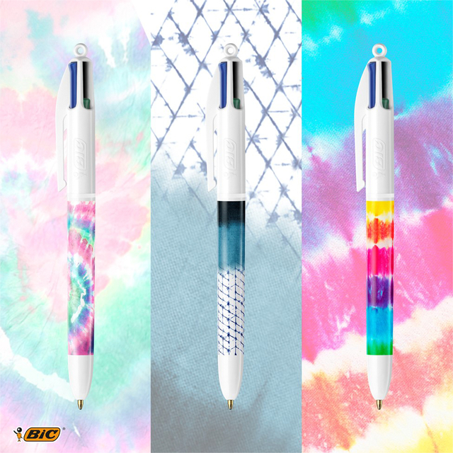 Balpen Bic 4 kleuren medium Botonical & Tie Dye