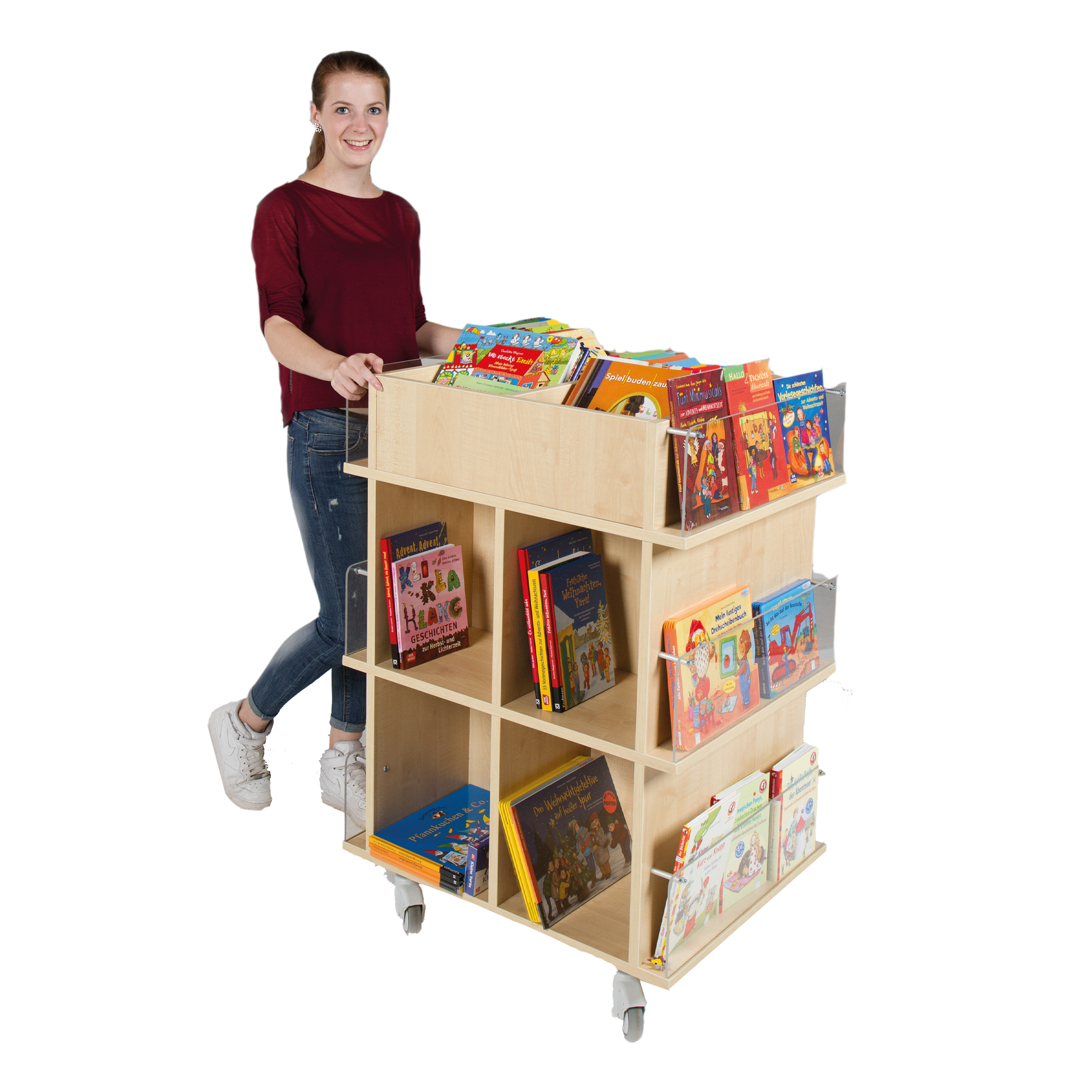 Presentatietrolley voor boeken, met 18 vakken