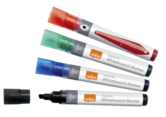 Whiteboardmarker Nobo Liquid ink schuin assorti 4mm 10stuks