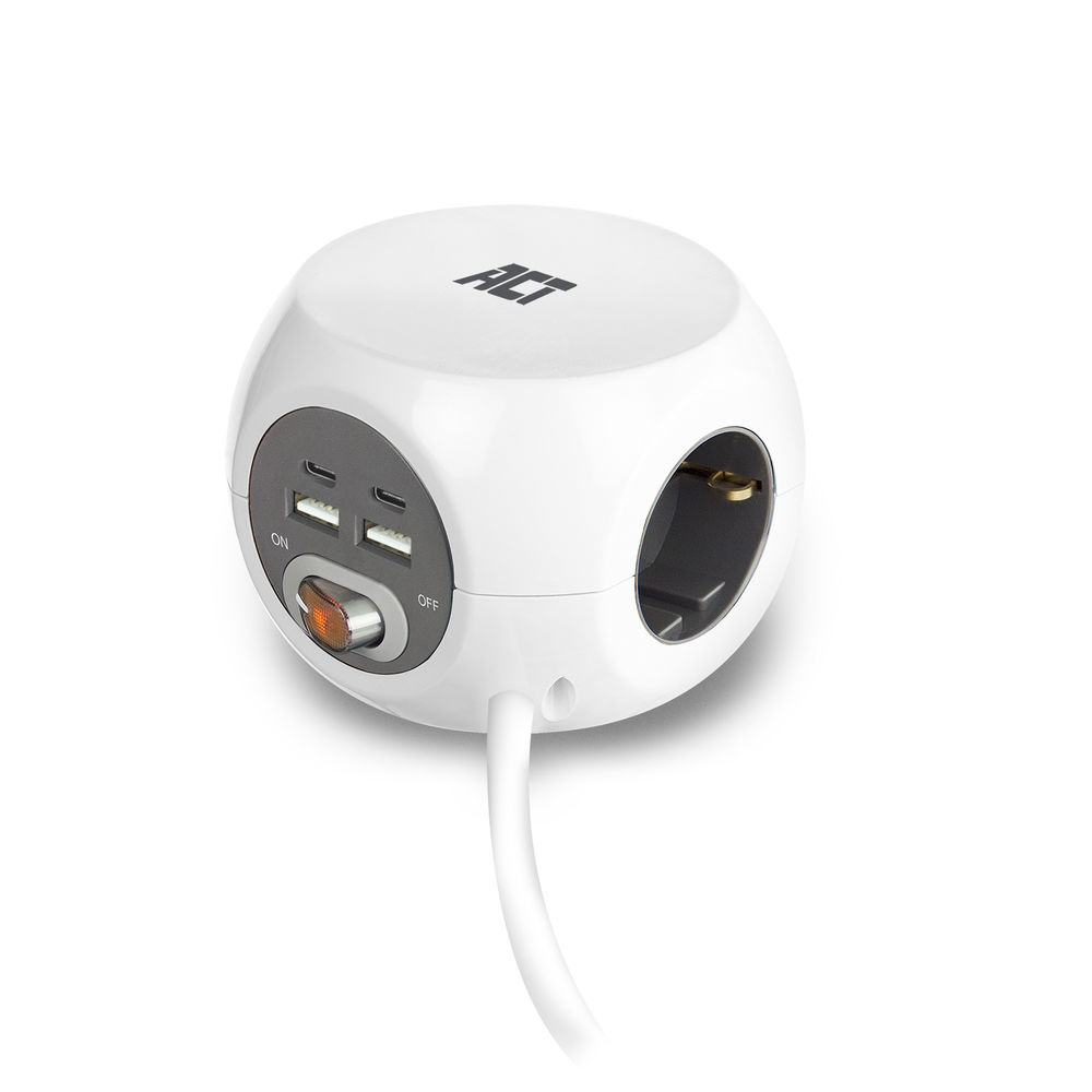 ACT Stekkerdoos met USB-C/A-poorten, 3 sockets, 1,5m, wit