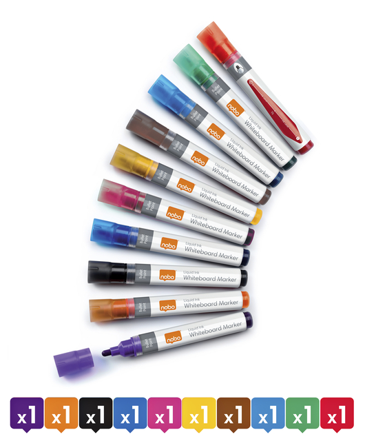 Whiteboardmarker Nobo Liquid ink rond assorti 3mm 10stuks