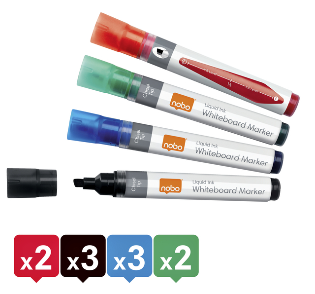 Viltstift Nobo whiteboard Liquid ink schuin assorti 4mm 10stuks