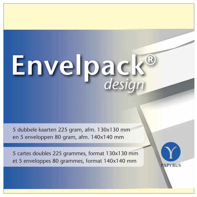 Dubbele kaart Papyrus Envelpack Design vierkant 140x140mm ivoor 894440 set van 5