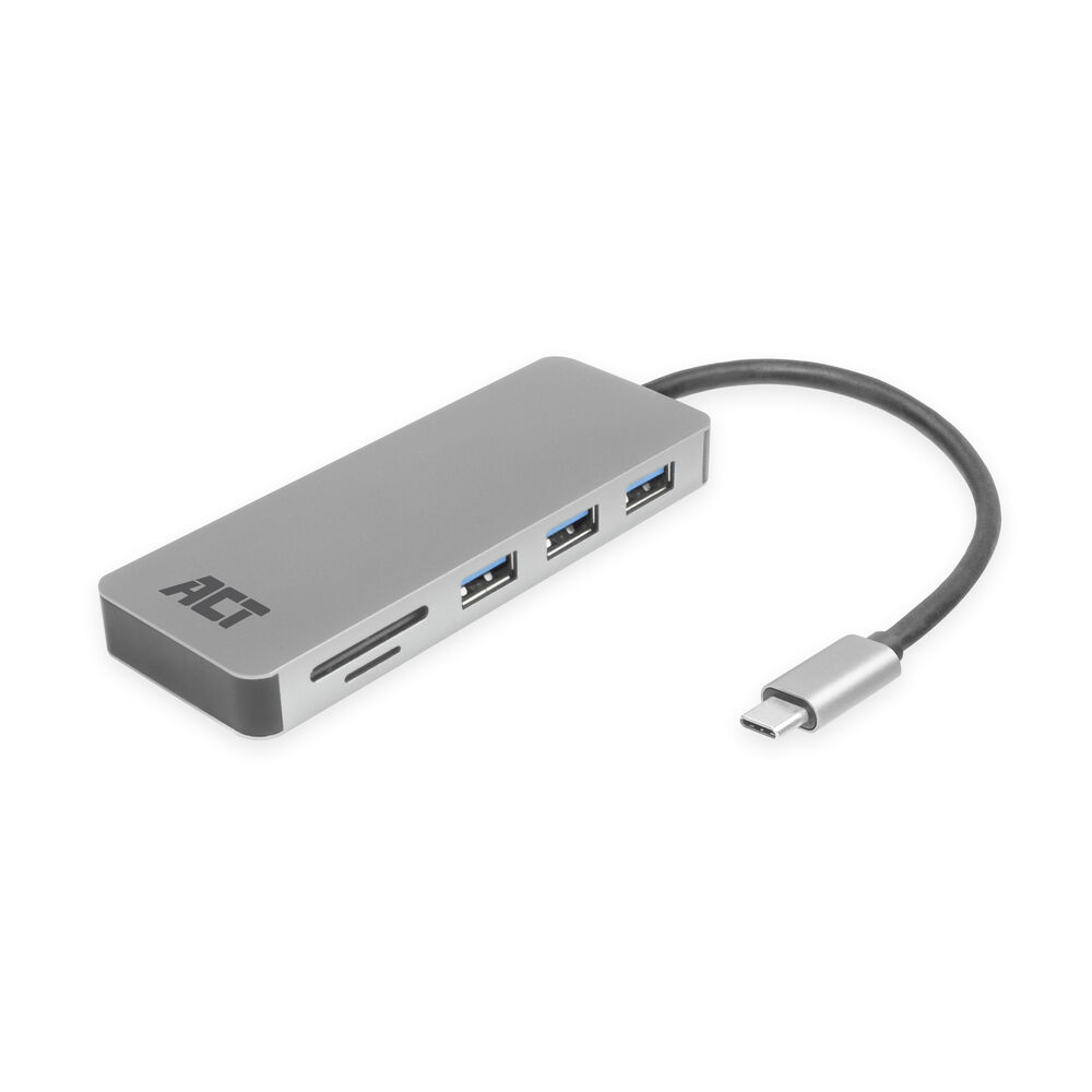 ACT USB-C hub 3.0, 3x USB-A, cardreader, PD pass-through