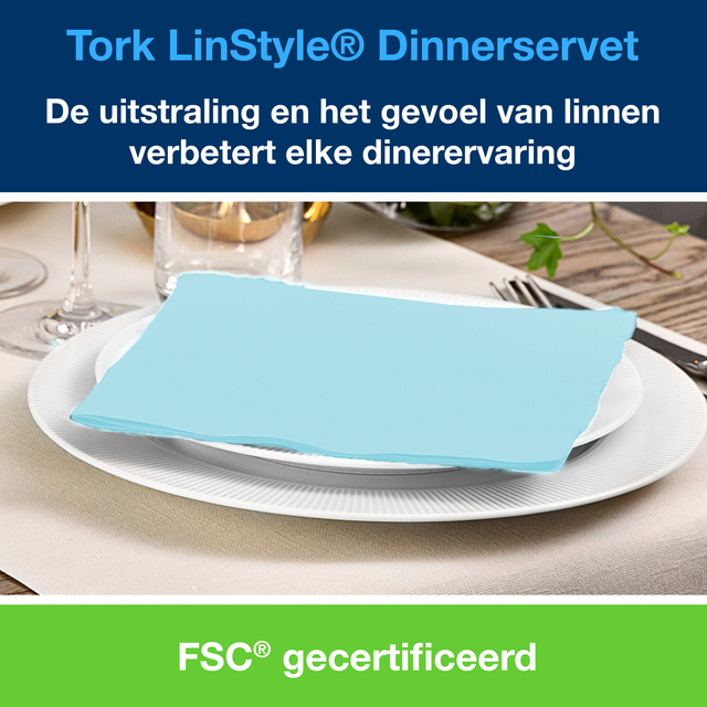 Dinerservet Tork Linstyle Premium 1/4 vouw 1-laags 390x390mm 50 vel aquablauw 478880