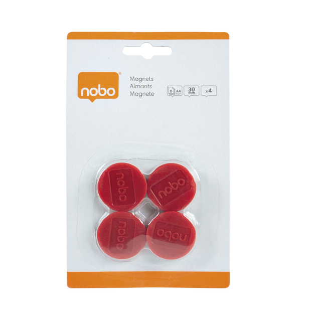 Magneet Nobo 30mm 700gr rood 4 stuks