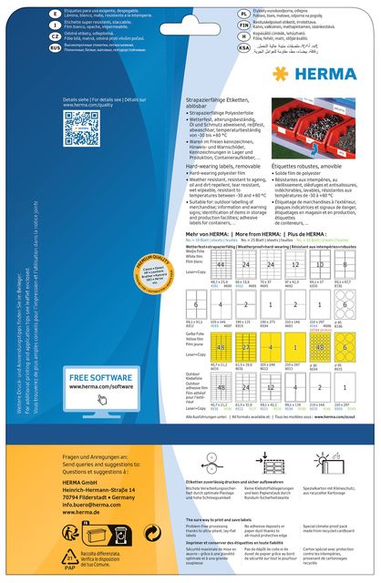 Etiket HERMA 4574 97X42.3mm folie wit 240 etiketten