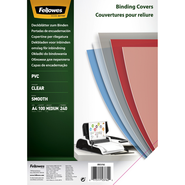 Voorblad Fellowes A4 PVC 240micron 100 stuks