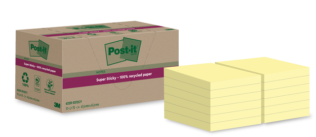 Memoblok Post-it 622 RSS12CY 47,6x47,6mm canary yellow 12 stuks