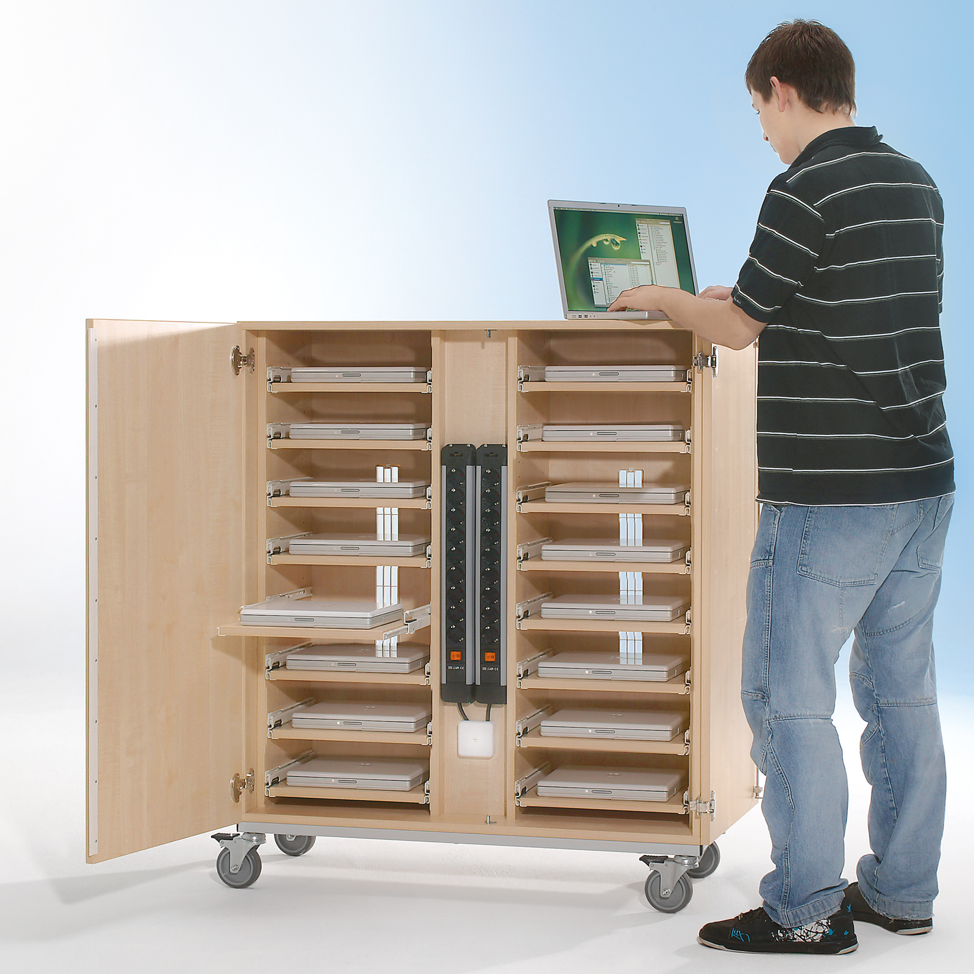 Mobiele notebooktrolley met 16 vakken