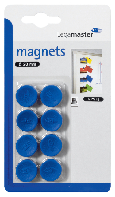 Magneet Legamaster 20mm 250gr blauw 8 stuks