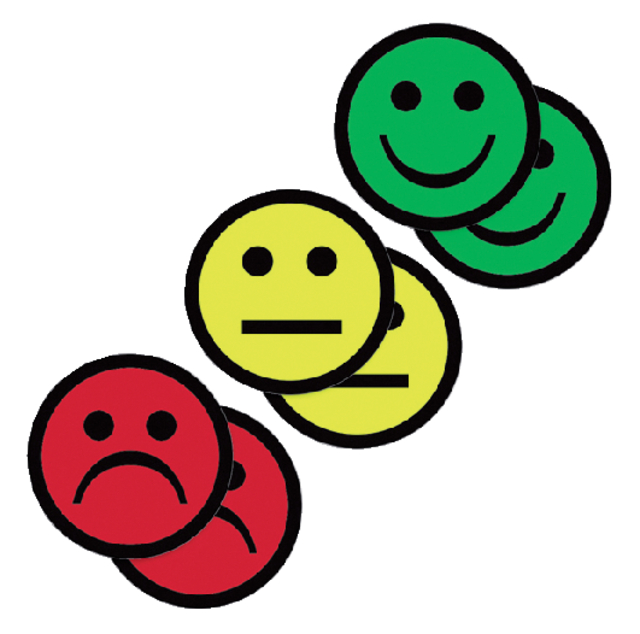 Magneet smiley 25mm 2x geel 2x groen 2x rood