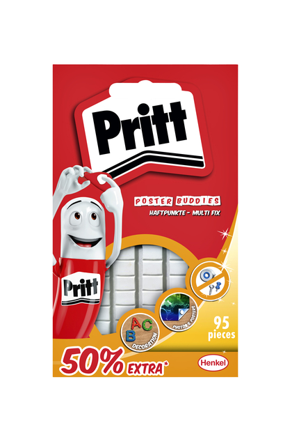 Poster Buddies Pritt dubbelzijdige kleefpads voor oa posters blister à 95 stuks 50% gratis