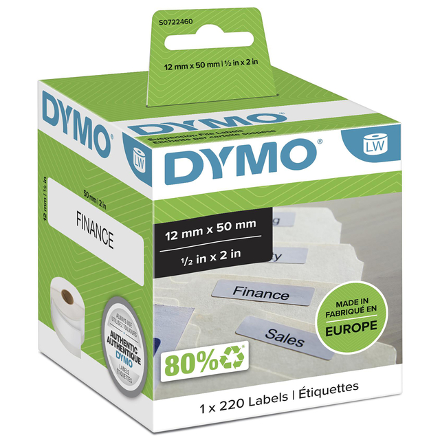 Etiket Dymo LabelWriter naamkaart hangmap 12x50mm 1 rol á 220 stuks wit