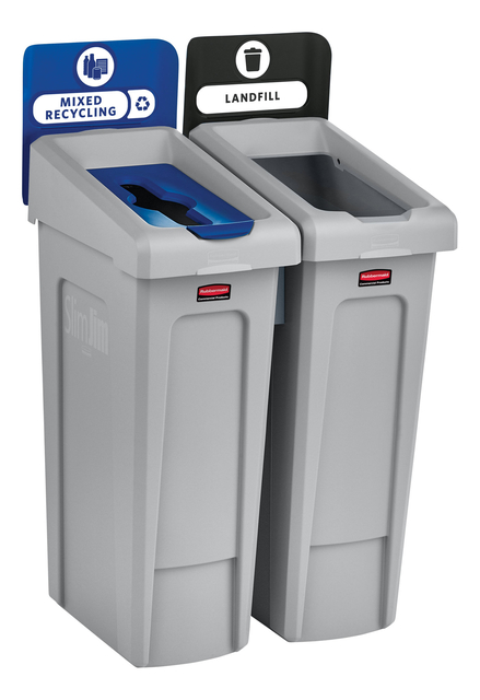 Afvalbak Rubbermaid Slim Jim Recyclestation starterset 87L grijs