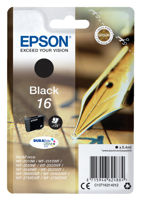 Inktcartridge Epson 16 T1621 zwart