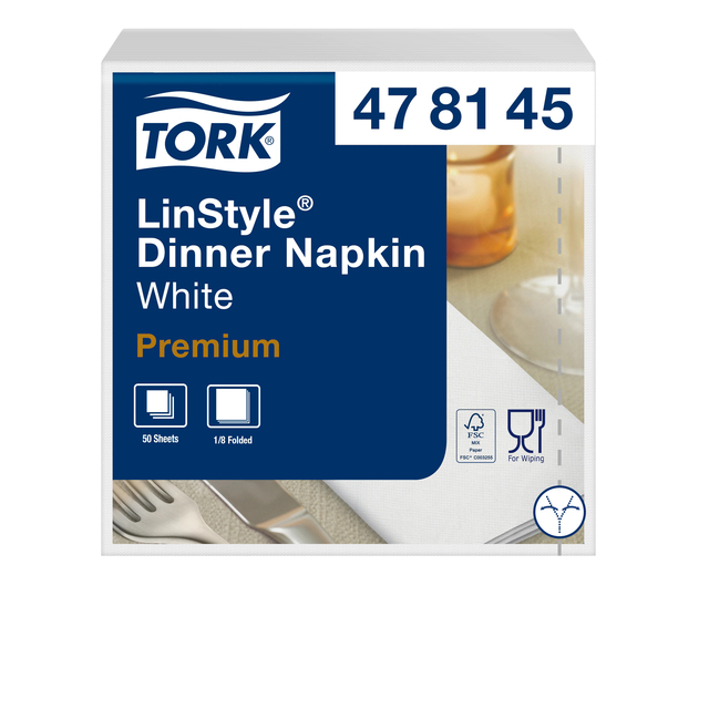 Dinerservet Tork Linstyle Premium 1/8 vouw 1-laags 390x390mm 50 vel wit 478145