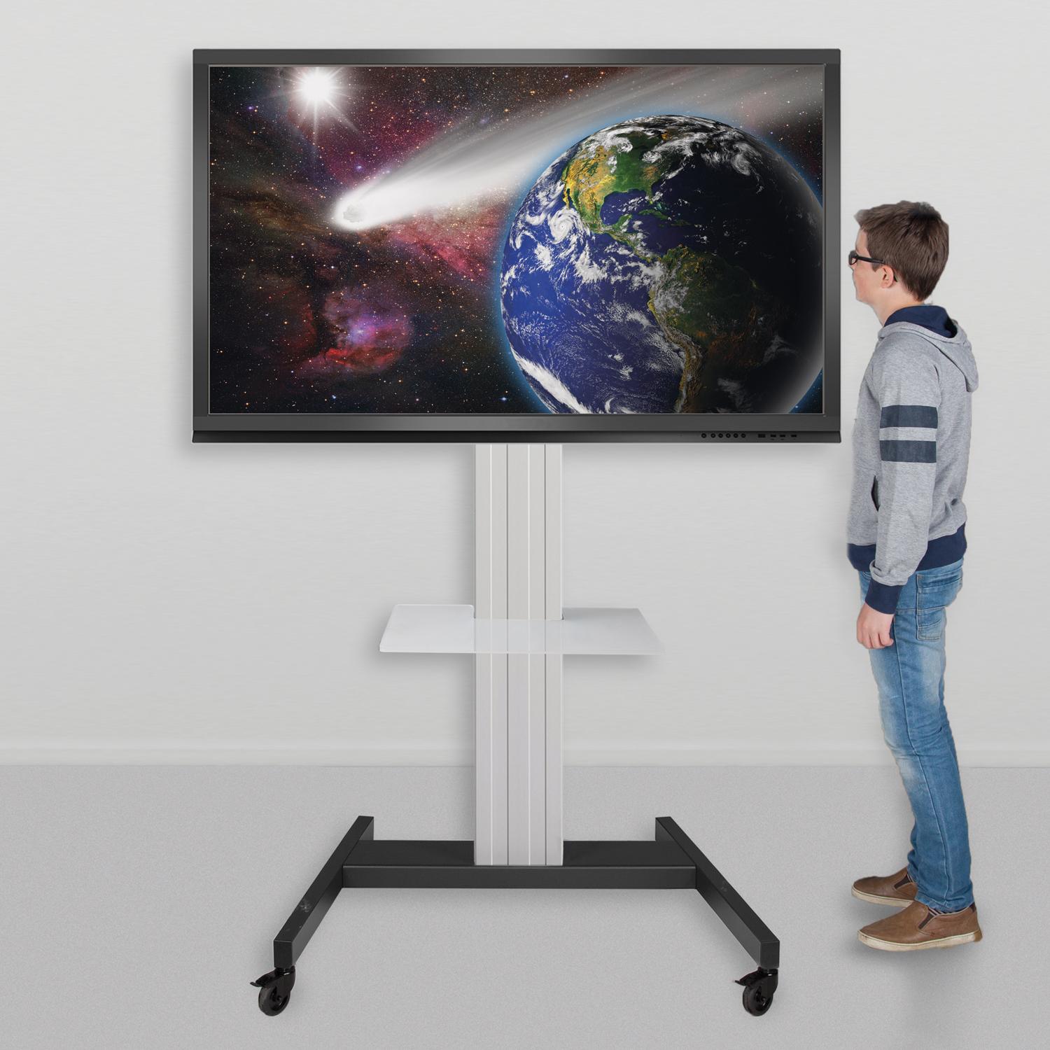 Tv-trolley, verrijdbaar statief met monitorbeugel, middendisplay 160 cm