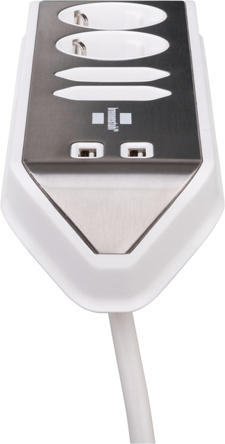 Stekkerdoos Brennenstuhl bureau Estilo 4 voudig inclusief 2 USB 2 meter wit/zilver