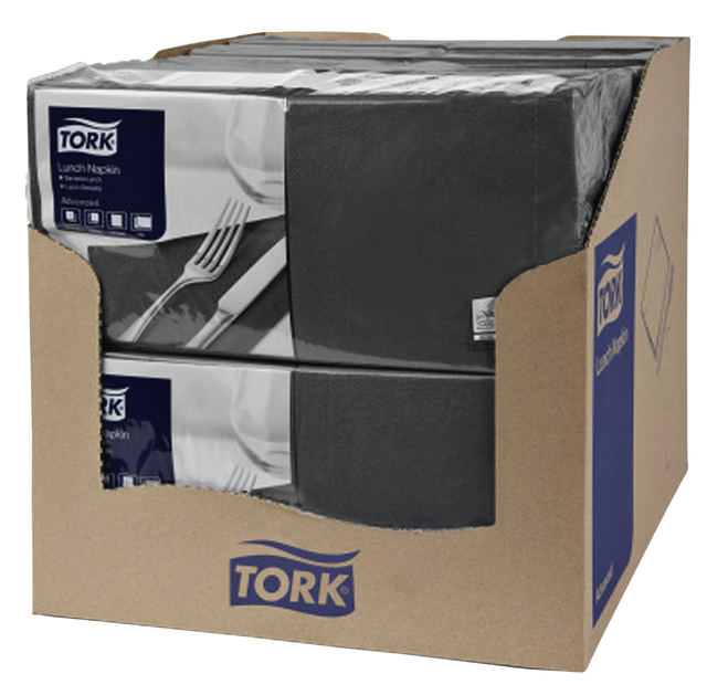 Lunchservet Tork Advanced 1/4 vouw 2-laags 328x325mm 200 vel zwart 477148