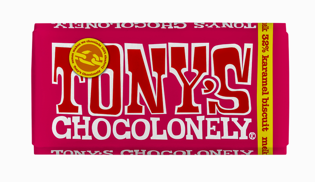 Chocolade Tony's Chocolonely melk karamel biscuit reep 180gr