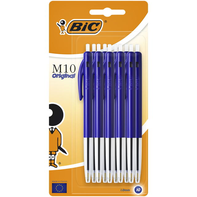 Balpen Bic M10 medium blauw blister à 10 stuks