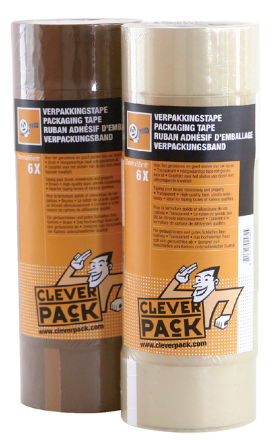 Verpakkingstape CleverPack 48mmx66m transparant PP pak à 6 rollen